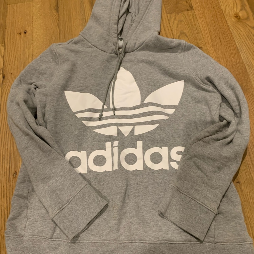 Adidas Heather Gray Hoodie with White Logo